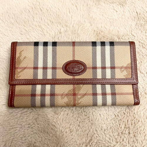 BURBERRY Nova Check Leather Bi-fold Long Wallet in Beige 2765
