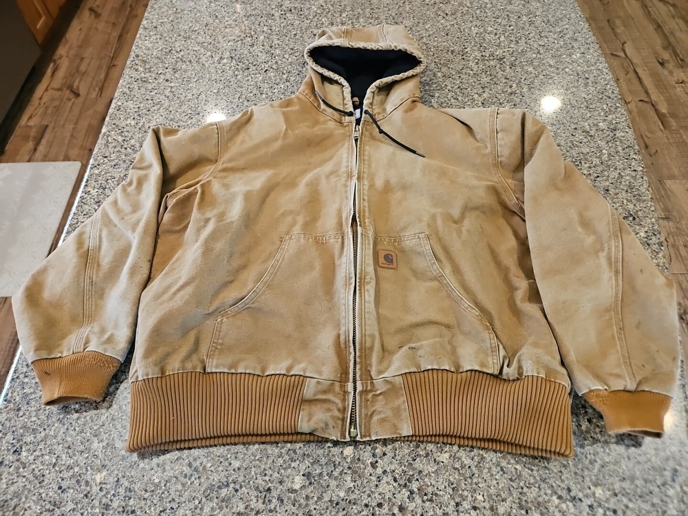 Carhartt Men's J130 Quilt-Lined Canvas Hooded Jacket in Brown Size 2XL