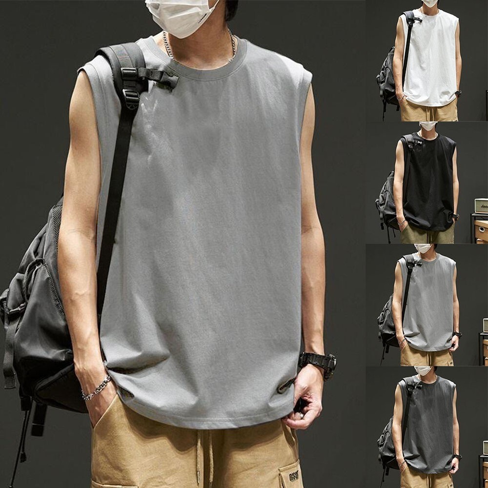 Summer Gym Vest Men's Sleeveless T Shirt Workout Tank Top White/Gray/Black