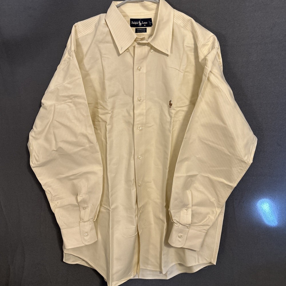 Vintage 90's Ralph Lauren Yarmouth Oxford Yellow Mens 17-34 Button Down Shirt