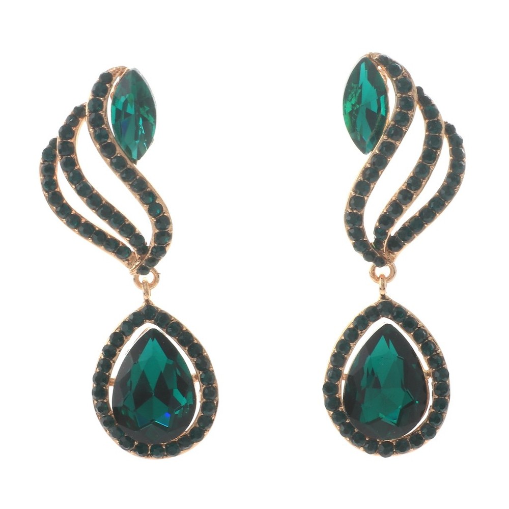Gold Tone Alloy Metal Crystal Rhinestone Drop Post Earrings ER2592-EME