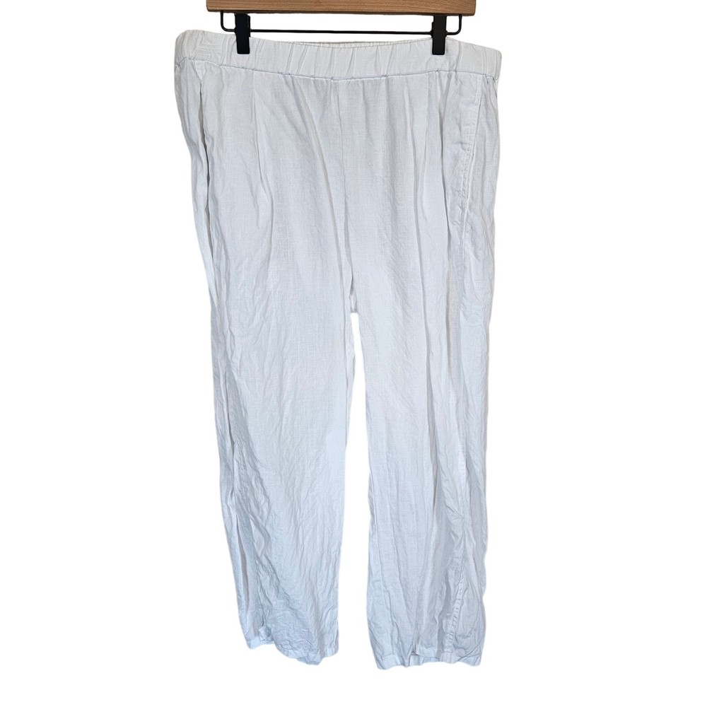Eileen Fisher Pull On Linen Cropped Pants White Women's Large Coastal Grandma