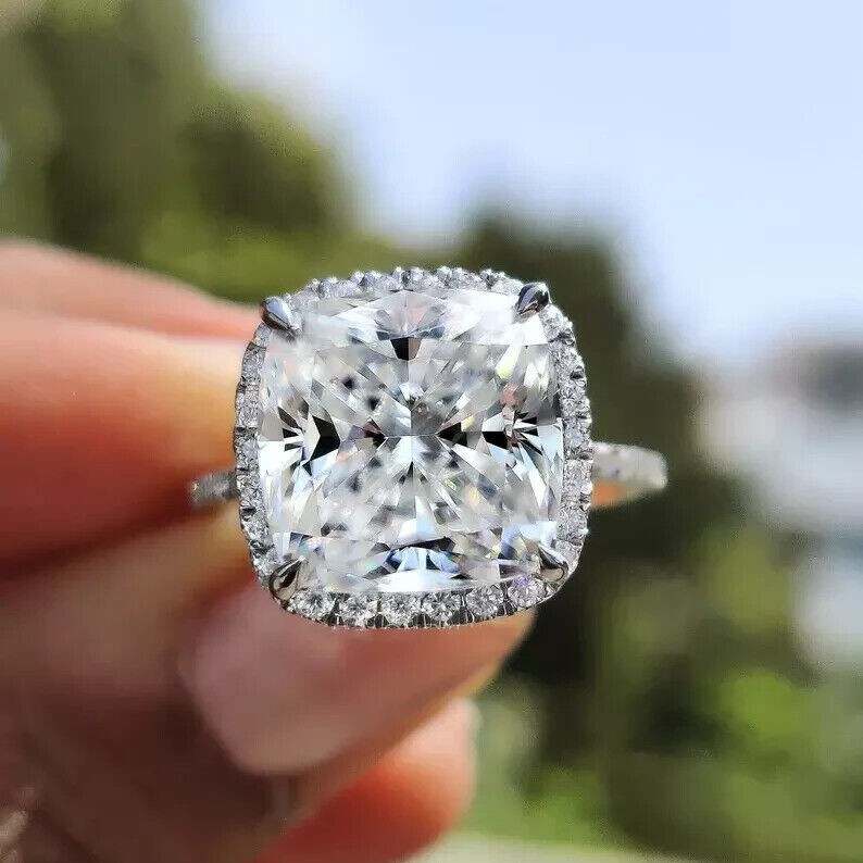 RARE 4.65 Ct Certified Cushion Cut Treated White Diamond Ring In 925 Silver!