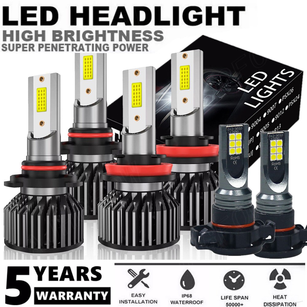 For Chevy Suburban Tahoe 2008-2016 9005 H11 5202 LED Headlight Combo + Fog Bulbs