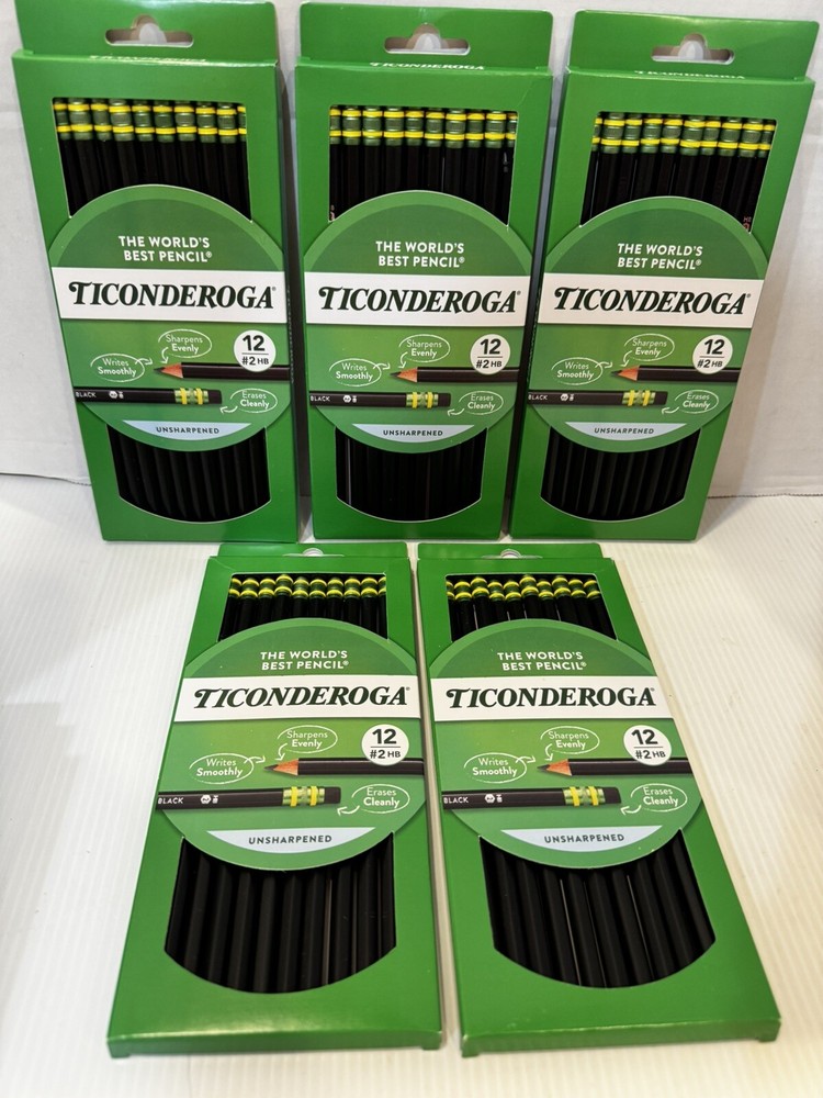5 Boxes Ticonderoga Wood-Cased Pencils 2 HB Soft Black Unsharpened 12 Count