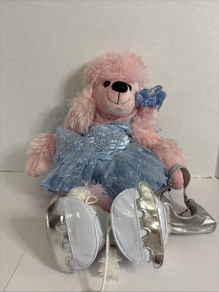 Pink French Poodle Build A Bear Plush with Figure Skater Outfit Good Condition