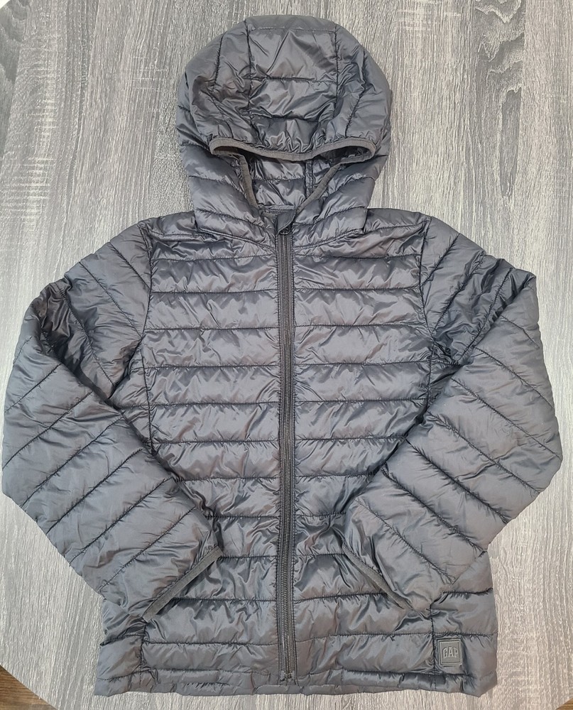 GAP Jacket Boys Large 10/11 Black Puffer Jacket Coat Full Zip Hooded Youth