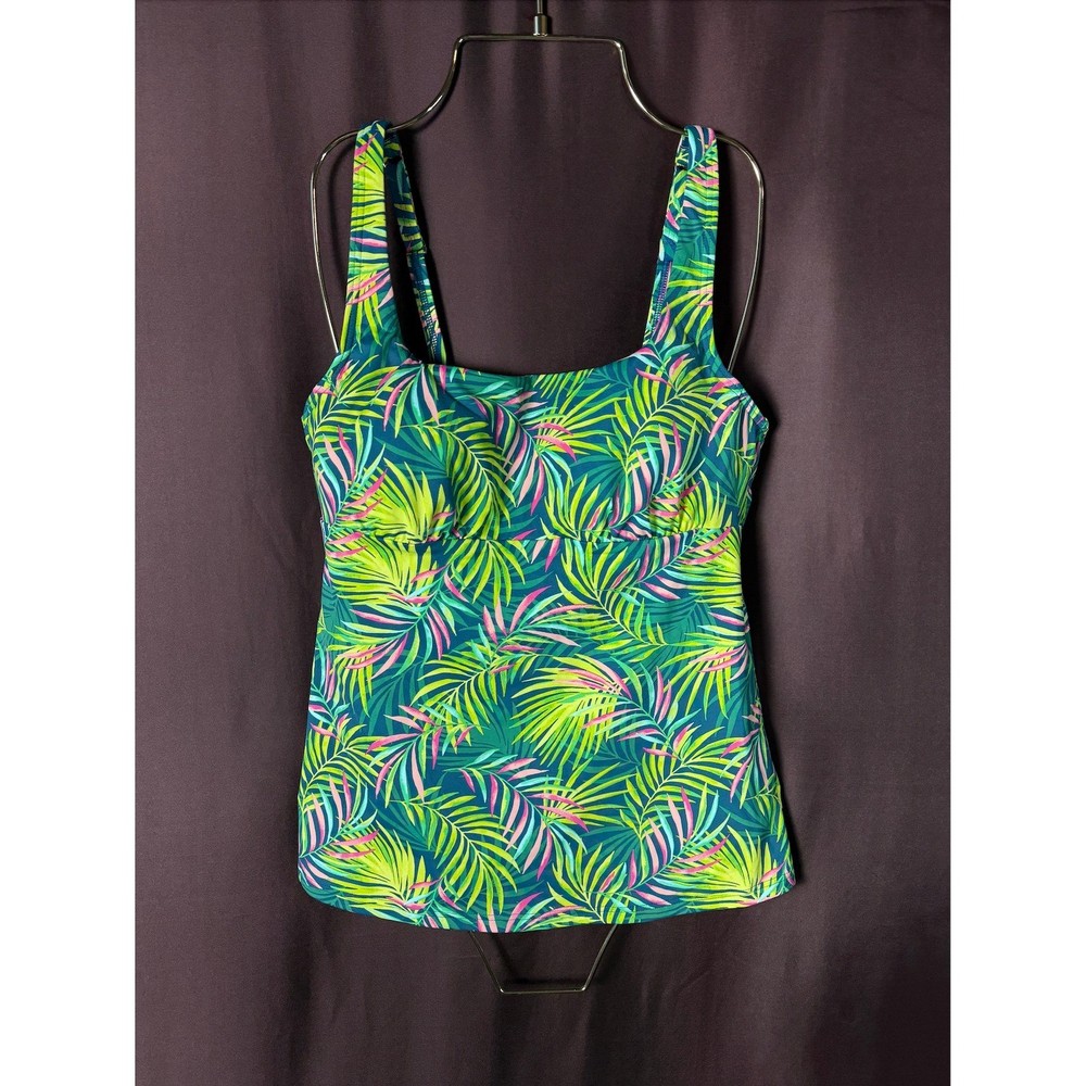 Lands' End Women's 8 Chlorine Resistant Square Neck Tankini Top Baltic Teal Mult