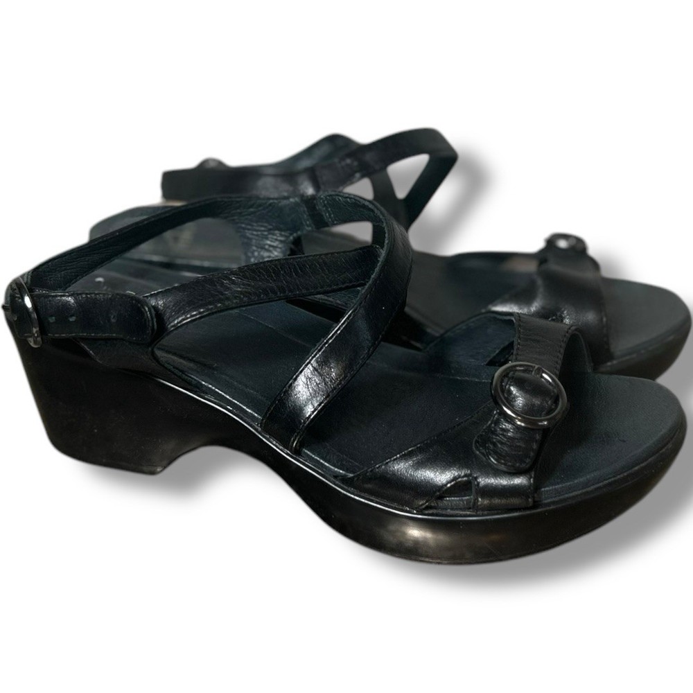 Dansko Black Strappy Wedge Sandals Size 40 US 9.5-10