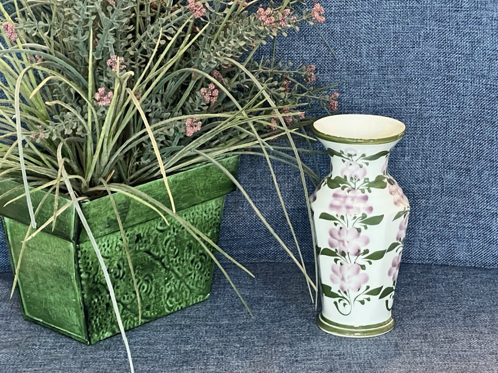 Handcrafted Floral Ceramic Vase from Thailand 6.5