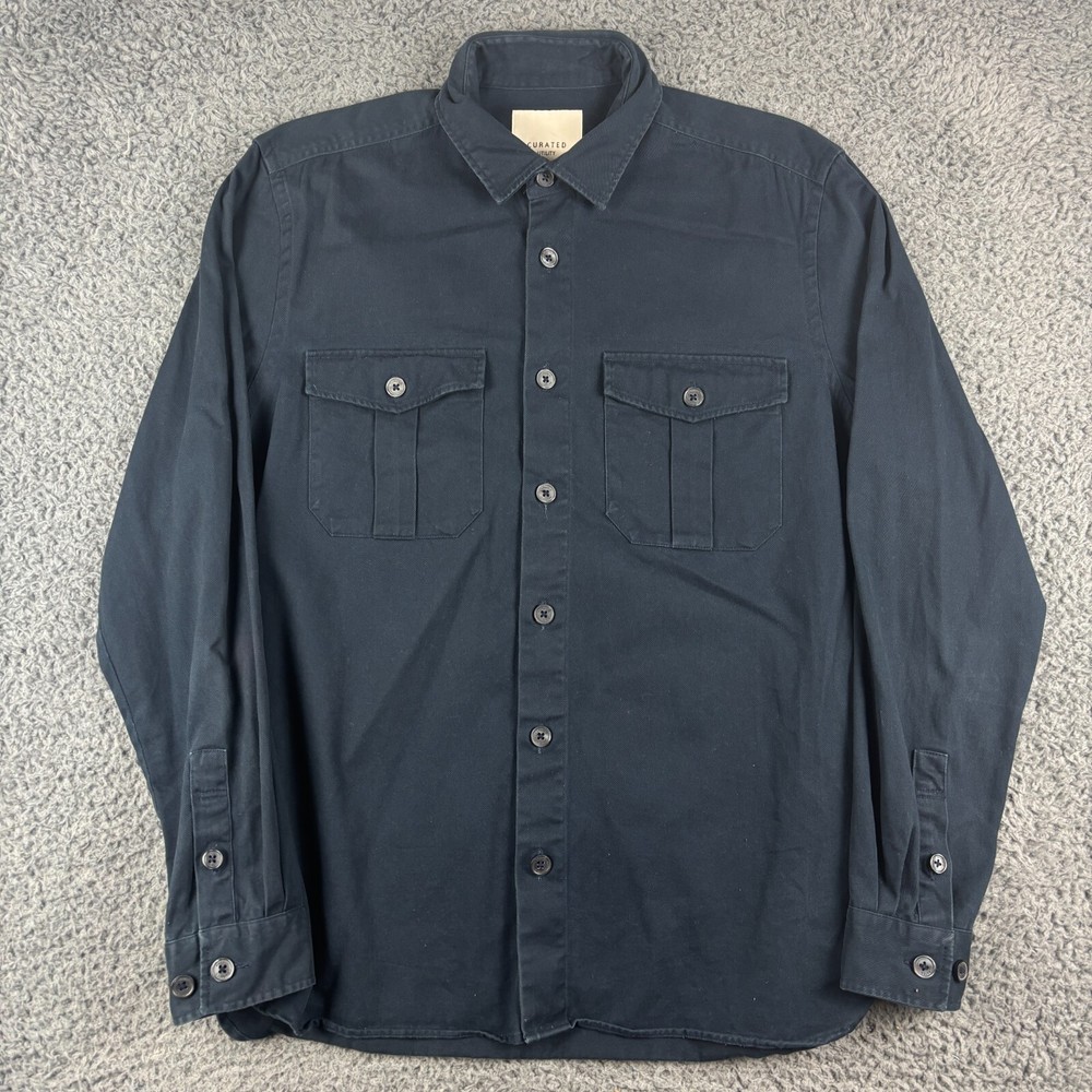 Curated Utility オーバーシャツ メンズ ミディアム ブルー ポケット 長袖 ボタン アップ アウトドア