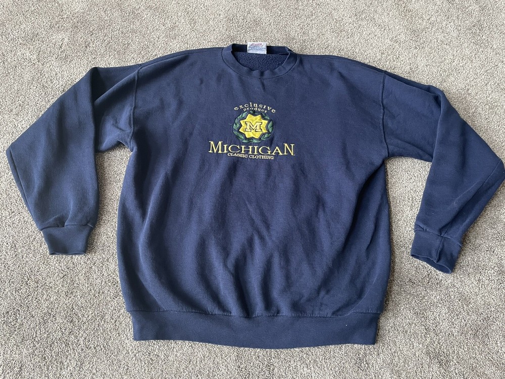 Michigan Wolverines Crewneck Sweatshirt Mens XL Blue Sweater Football Vintage