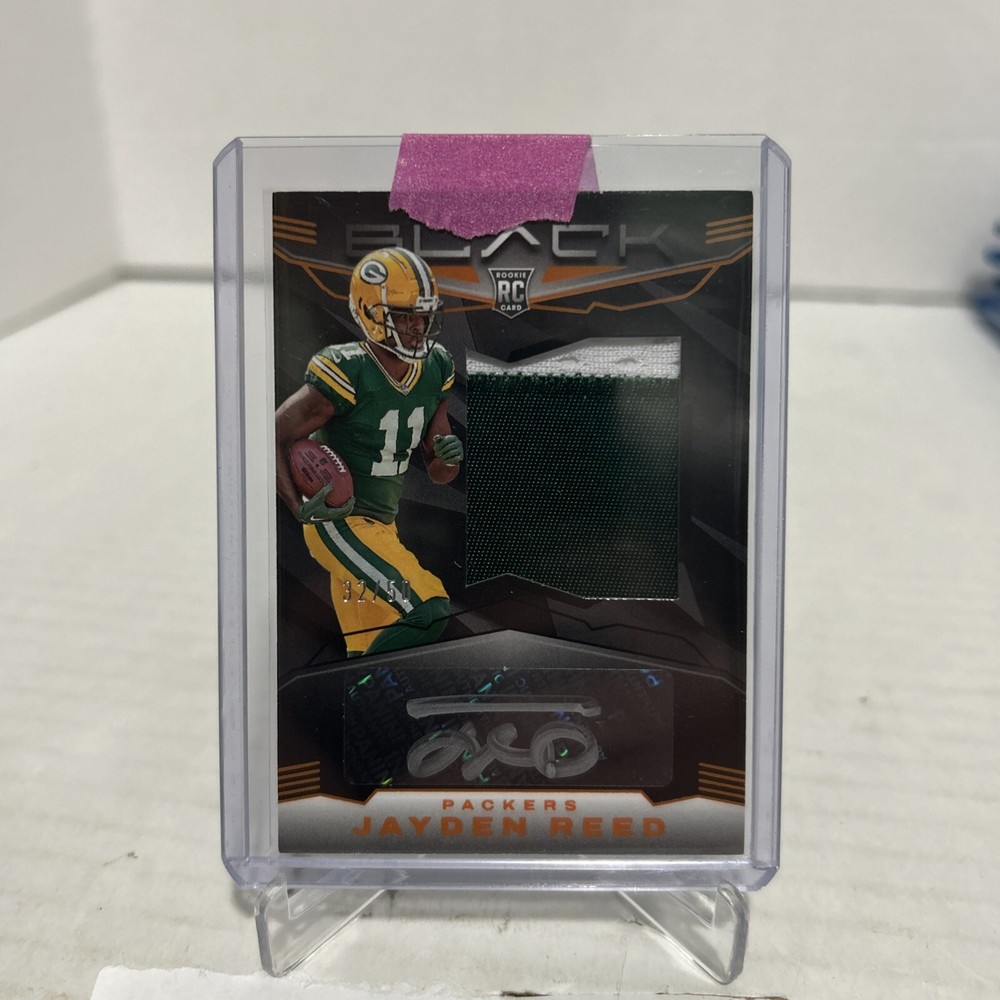 Jayden Reed 2023 Panini Black SP Citrine Rookie Patch Auto /50 RC RPA #228