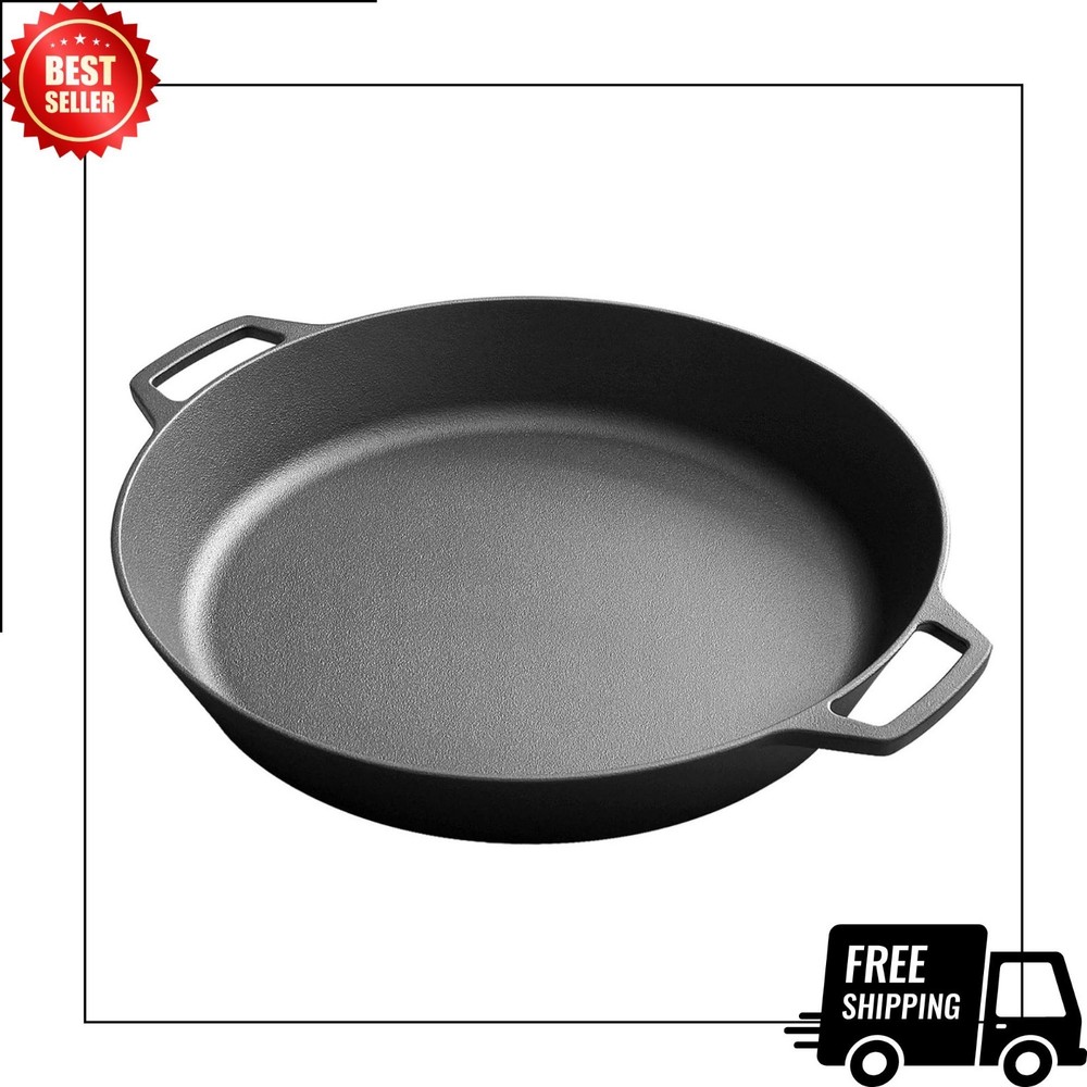 Pre-Seasoned Large Cast Iron Skillet 17 Inch, Dual Handle Outdoor Camping Frying