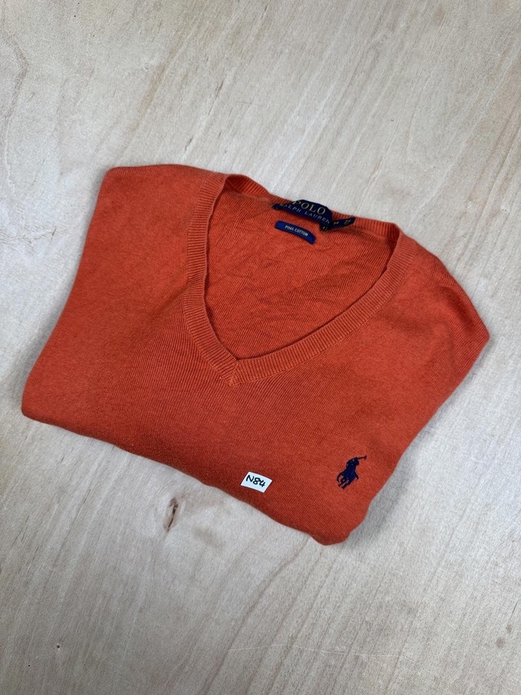 Polo Ralph Lauren Orange Pima Cotton V-Neck Sweater - Size M