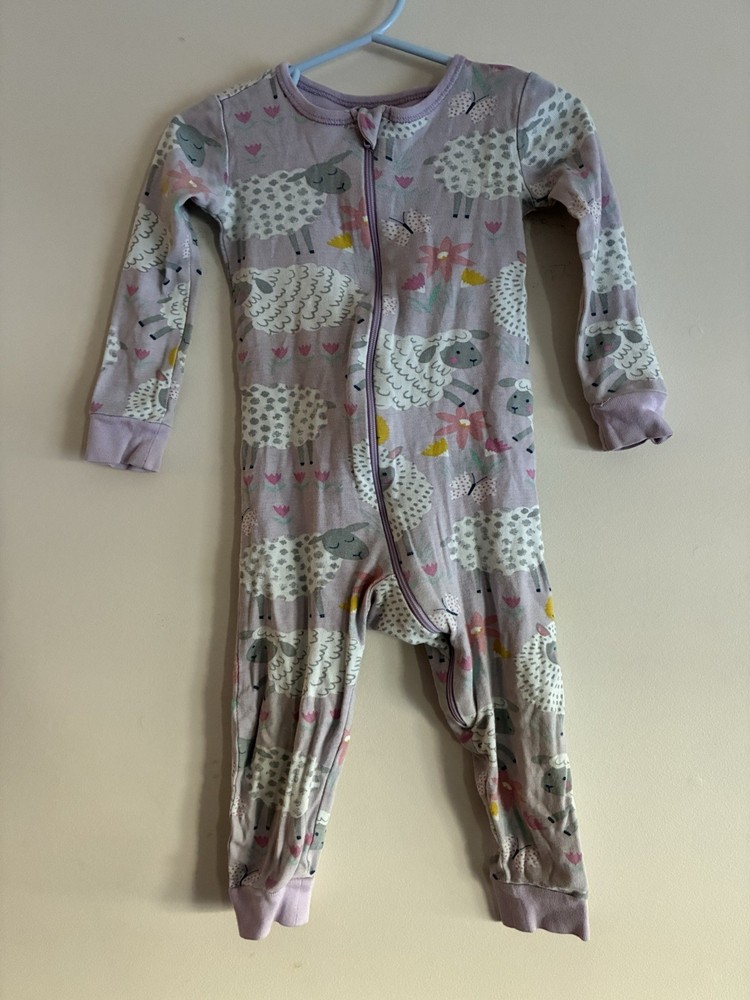TCP Baby Girl 1-Piece Cute Floral Sheep 100% Cotton Zip 1-Piece PJs Lilac 12-18M