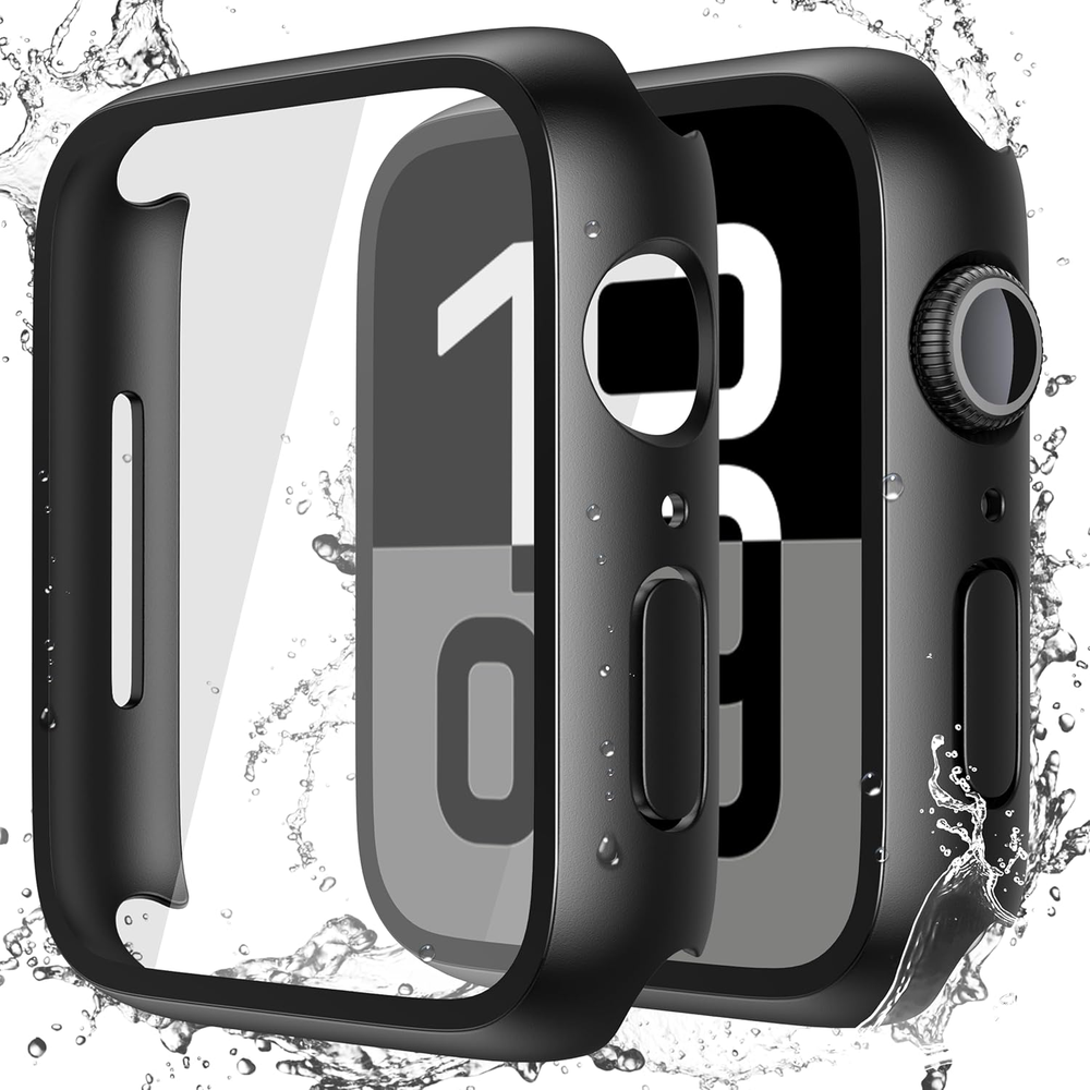 [2 Pack] Waterproof Hard Case with Tempered Glass Compatible with Apple Watch Se