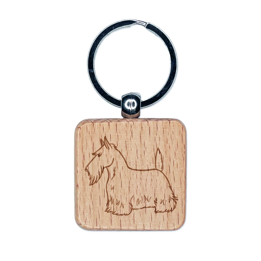 Serious Scottish Terrier Pet Dog Engraved Wood Square Keychain Tag Charm