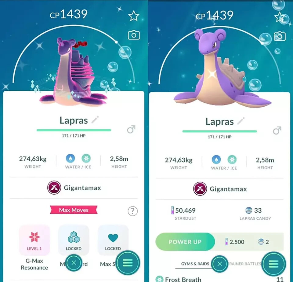 Shiny Lapras Gigantamax in Pokémon Go - 20k Dust Trade