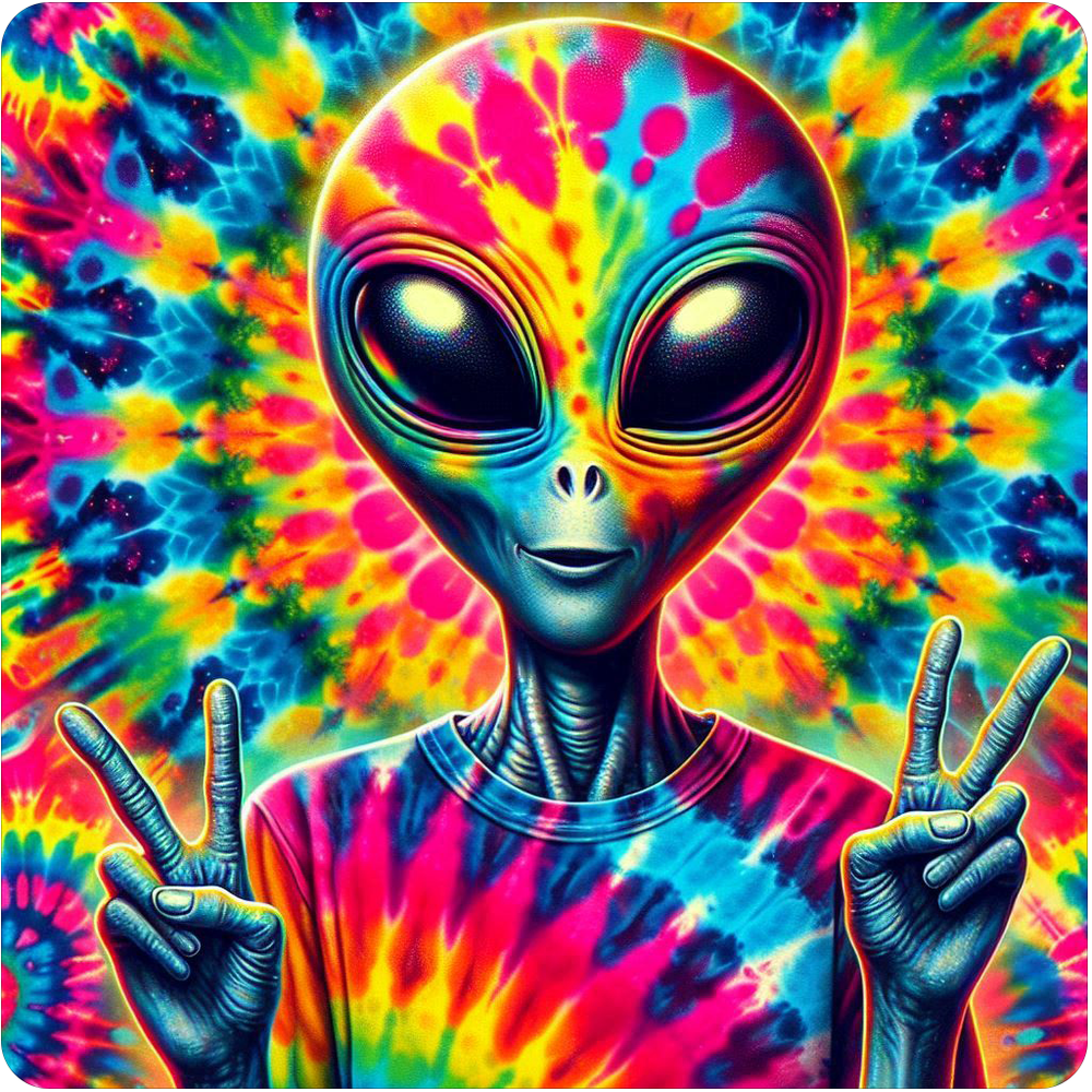 Trippy alien peace sign waterproof vinyl sticker decal in multiple sizes