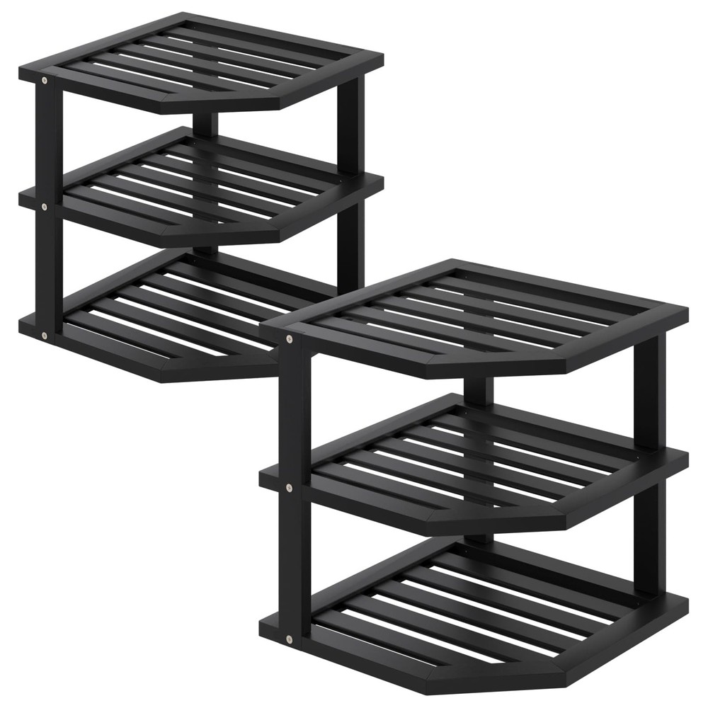 3 Tier Bamboo Corner Shelf(2 Pack),Dish Drying Rack,Plate Organizer,Kitchen S...