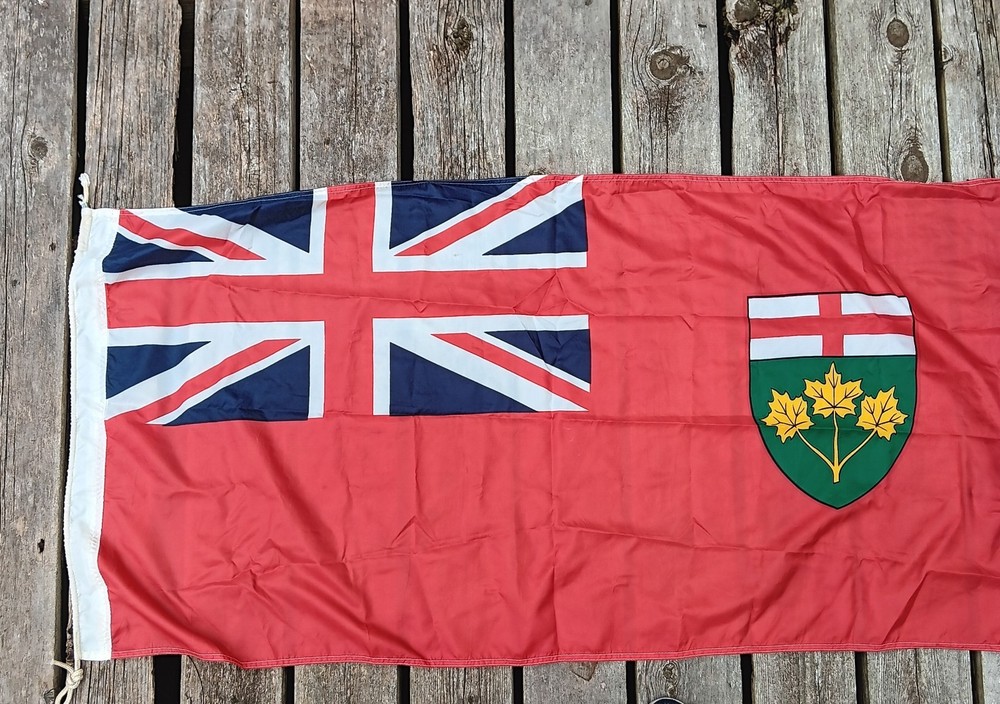 Vintage Ontario Canada Flag with Coat of Arms 54x27 Inches