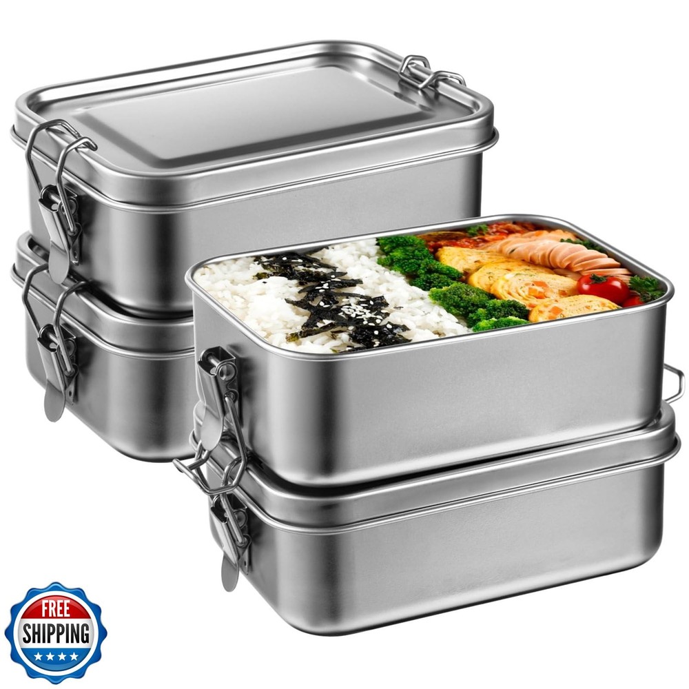 Tideme 4-Piece 850ml Stainless Steel Bento Lunch Box Set for Food Storage