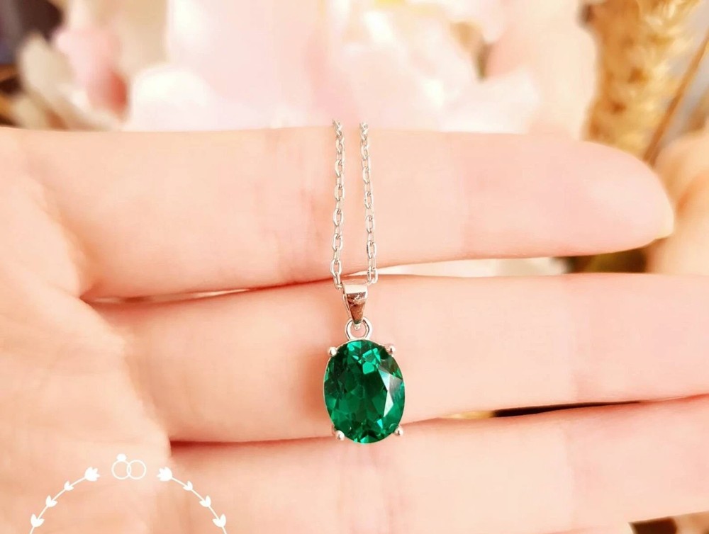 19.05Ct Natural Emerald 925 Silver oval Cut Pendant Gorgeous Gemstone with chain