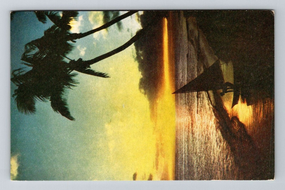 Waikiki HI-Hawaii, Sunset On Waikiki, Vintage Postcard
