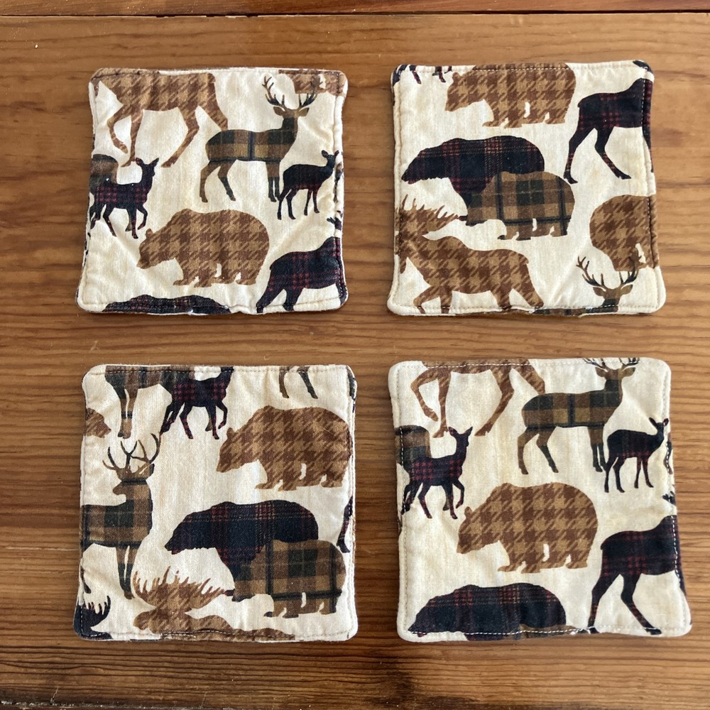 Wildlife Themed Fabric Coaster Set 4 Pieces for Home Decor
