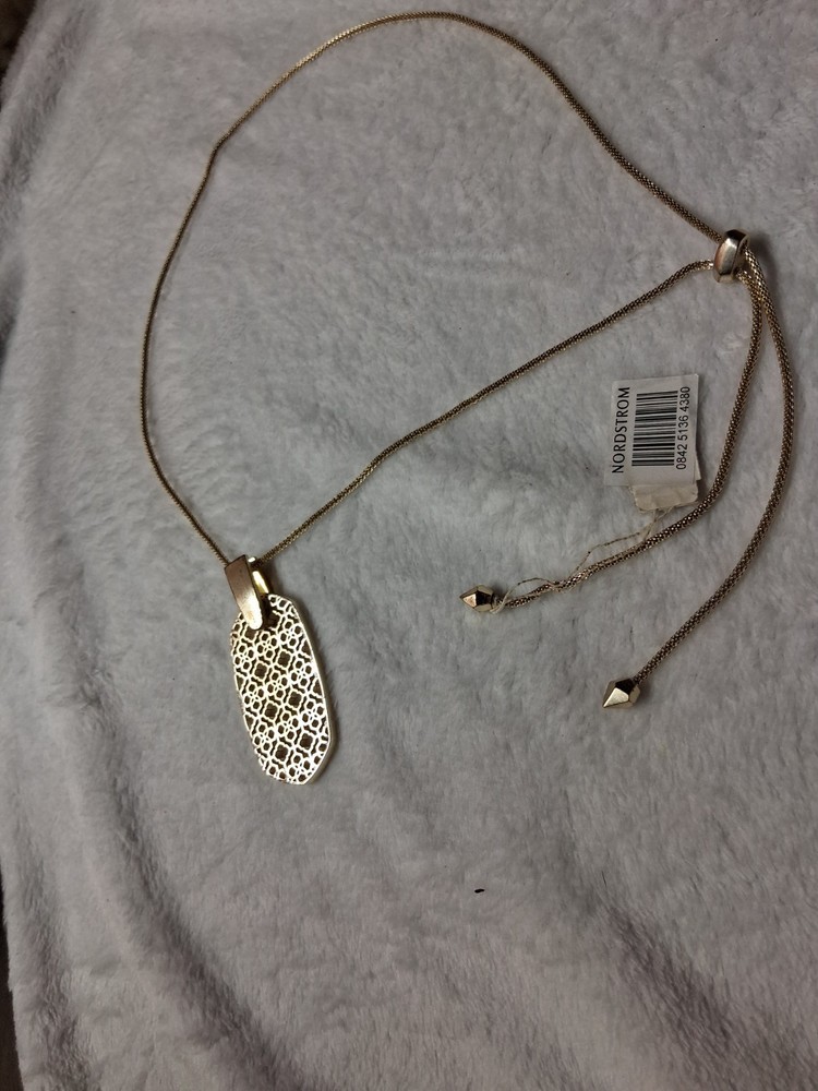 Kendra Scott Inez Filigree Long Pendant Necklace 14k Gold Plated Adjustable READ