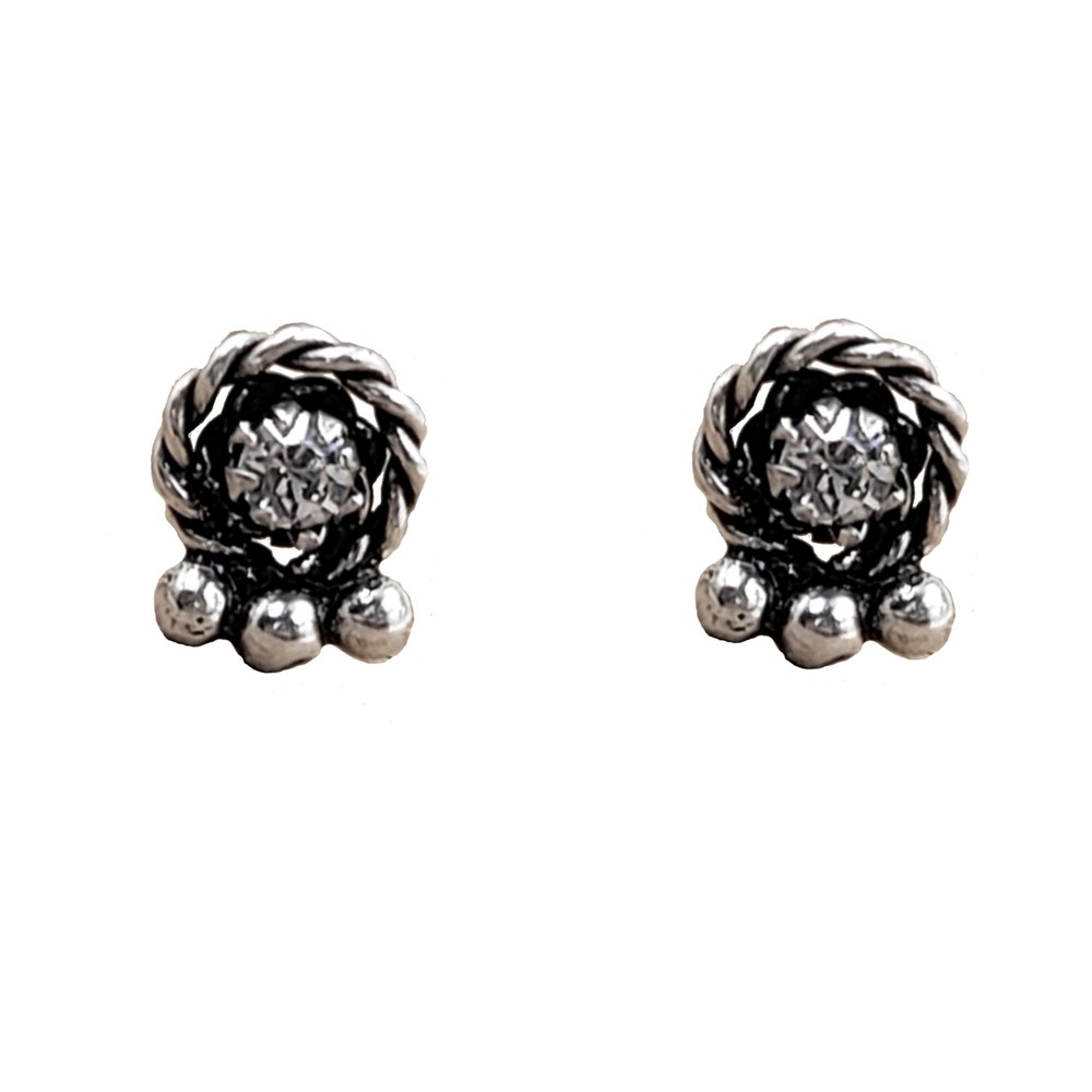 CZ Round Silver Oxidised Studs Art Jewelry Solid 925 Sterling Gift for Baby Girls