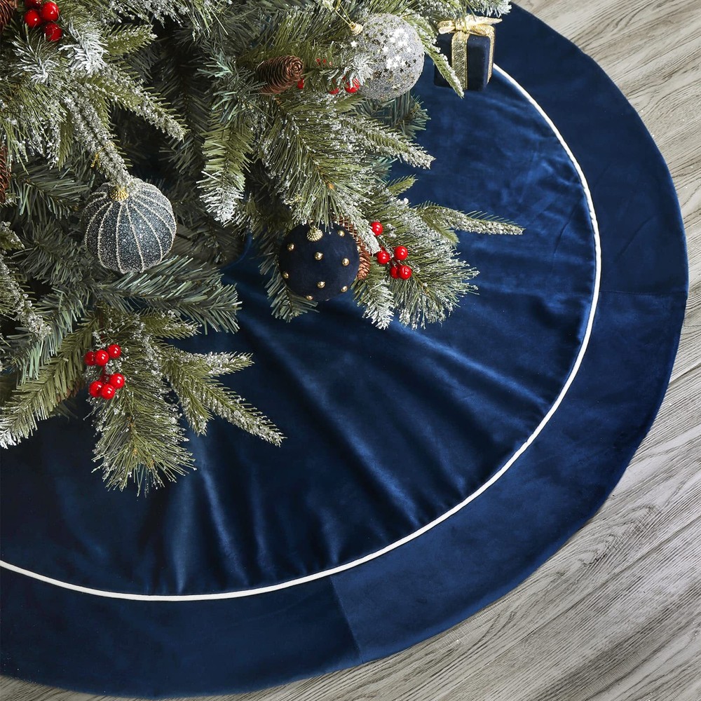 Bunny Chorus Christmas Tree Skirt, 48 inches Velvet Fur Plush Blue Tree Skirt...