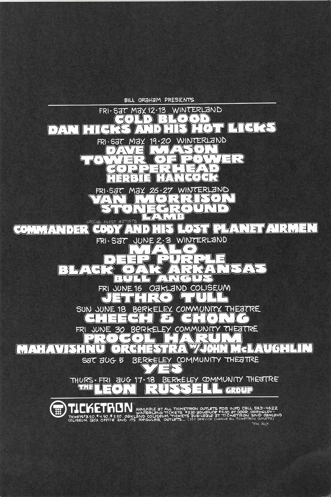 Van Morrison Leon Russell Jethro Tull Yes  BG Concert Handbill Mailer  1972 SF