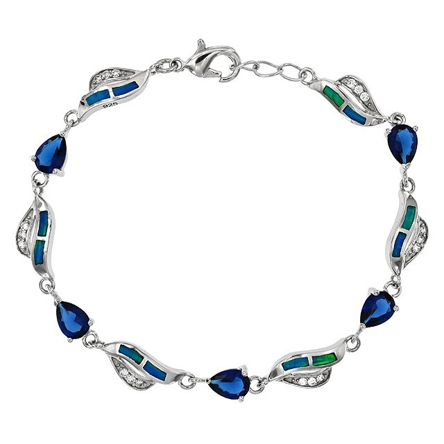 Treated Sapphire & Australian Opal 925 Sterling Silver Tennis Bracelet OX7