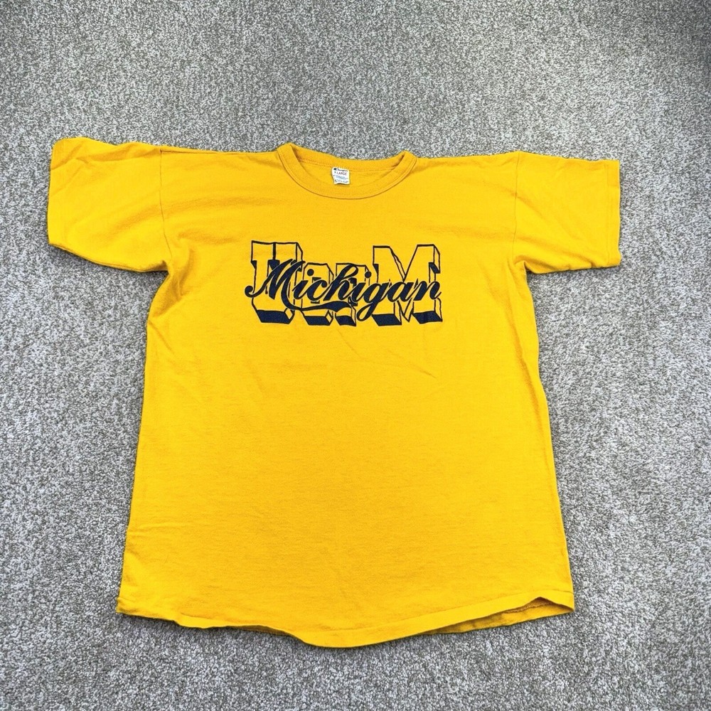 VINTAGE Michigan Wolverines T Shirt Mens XL Single Stitch Short Sleeve Yellow