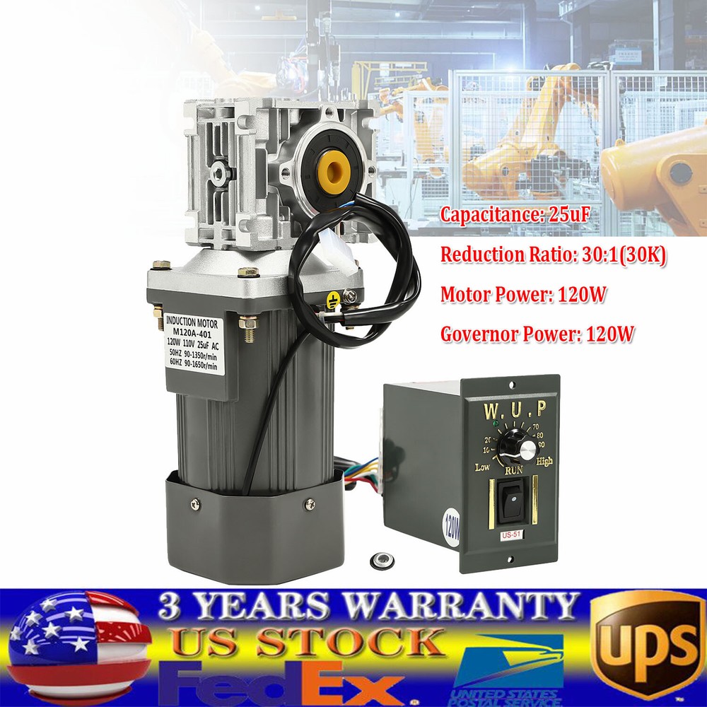 Worm Gear Motor 120W AC 110V Speed Controller Industrial Gearbox Electric RV30
