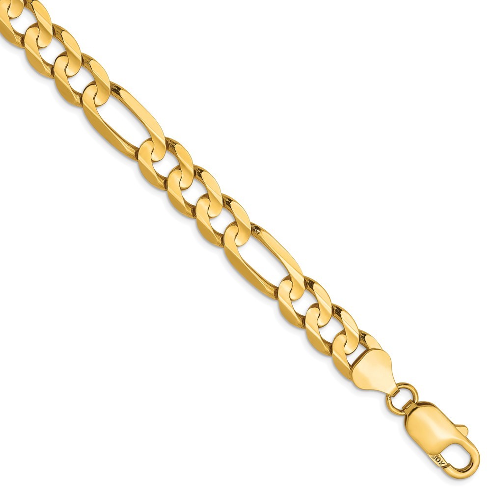 10k Yellow Gold 7.5mm Concave Figaro Chain Bracelet 9