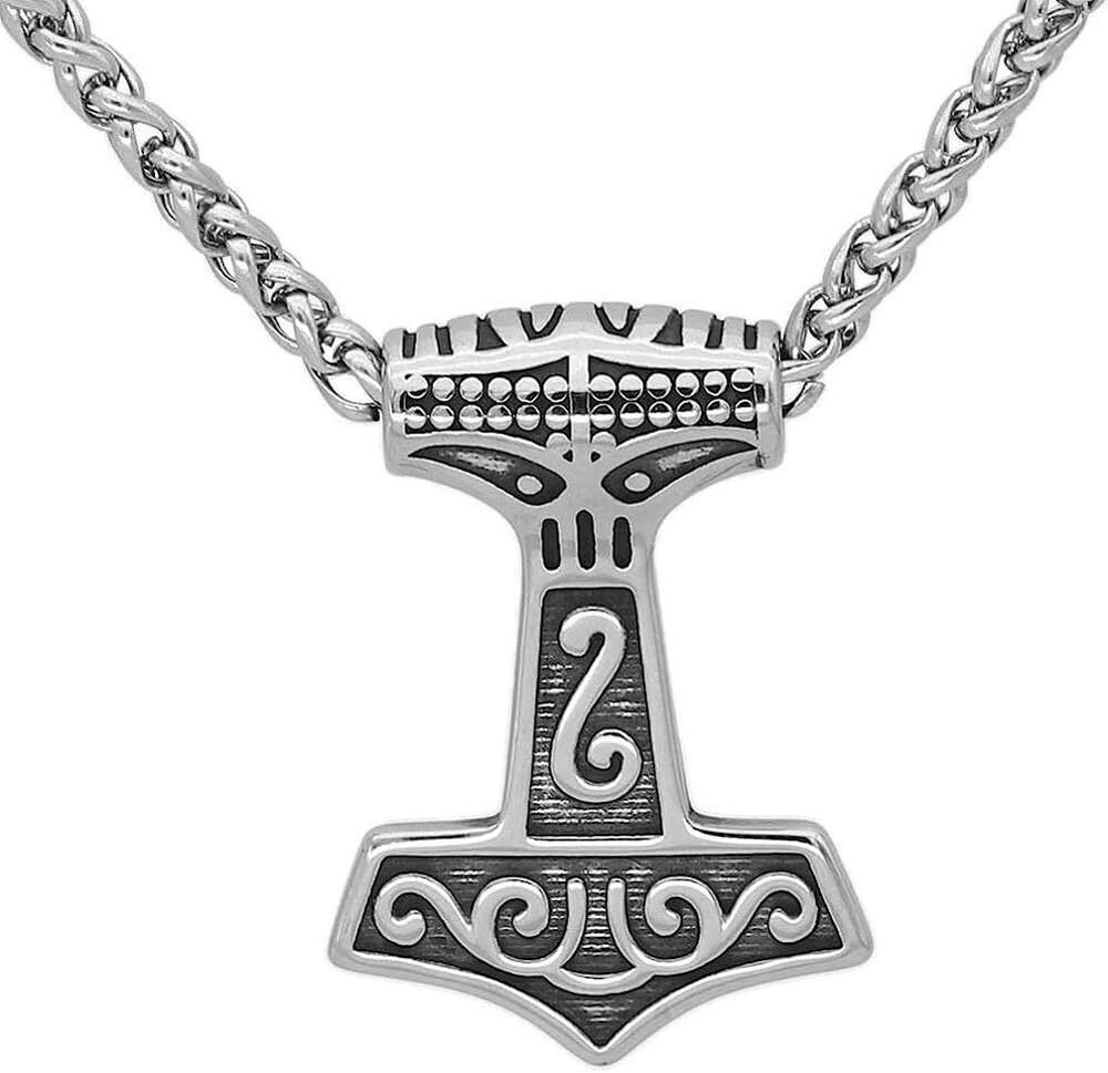 Mens Norse Viking Talisman Mjolnir Pendant Necklace Stainless Steel 24