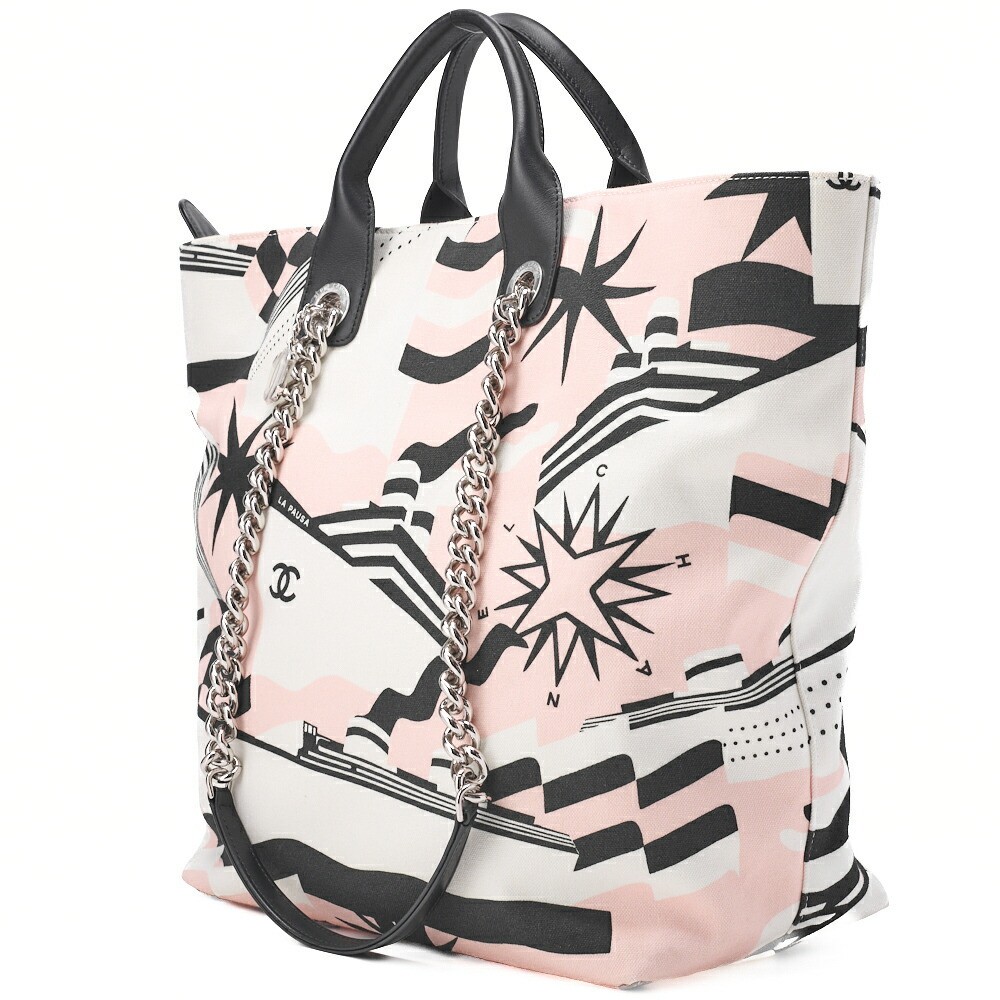 CHANEL Shoulder Bag Tote Cruise Line Coco Charm Chain Canvas Color Silver 29022