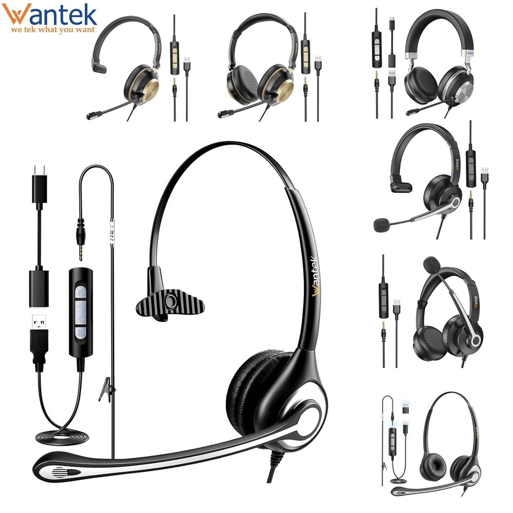 Wantek USB/3.5/Type C Wired Headset With Microphone Noise cancelling for Laptop