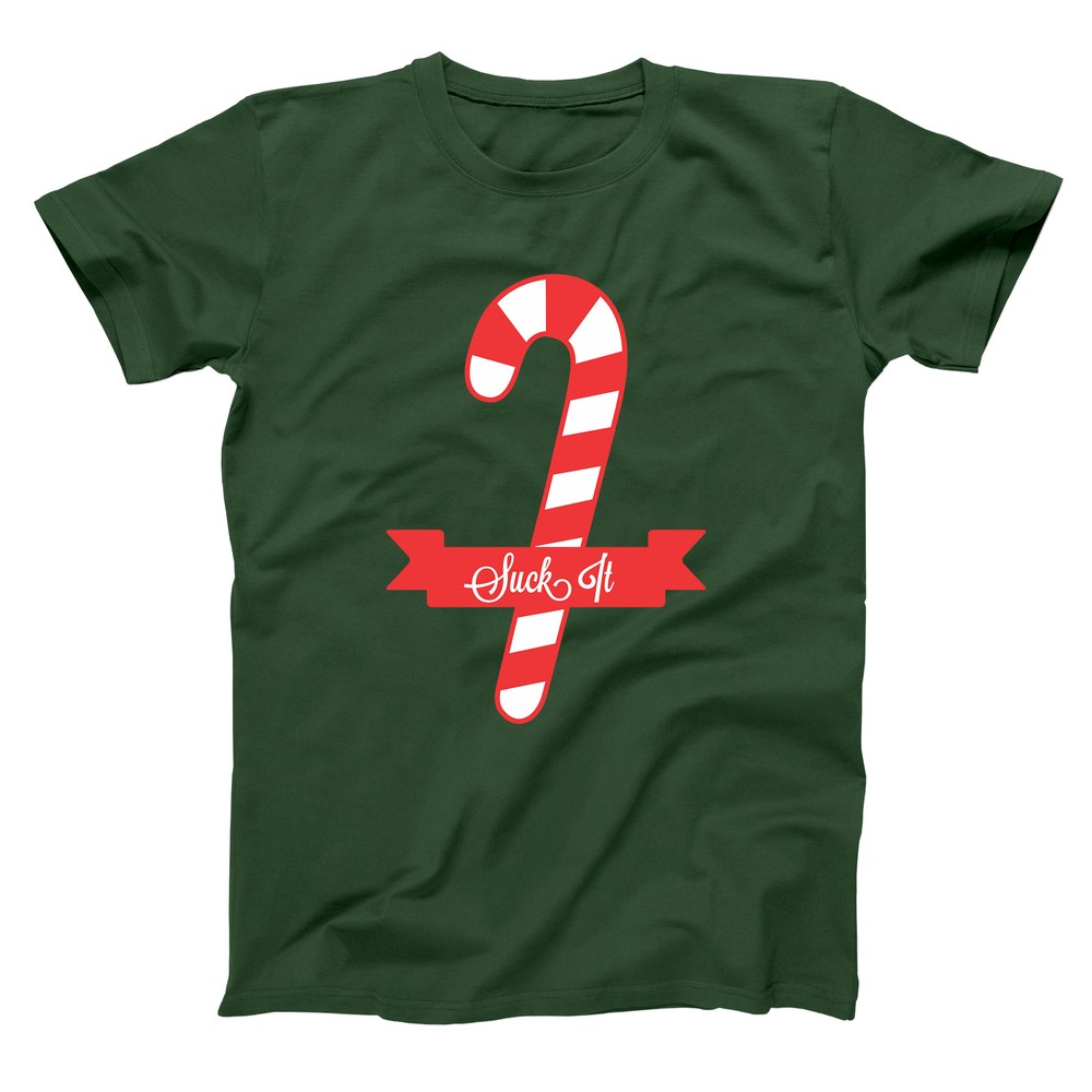Funny Christmas Suck It Candy Cane Forest Green Men's T-Shirt