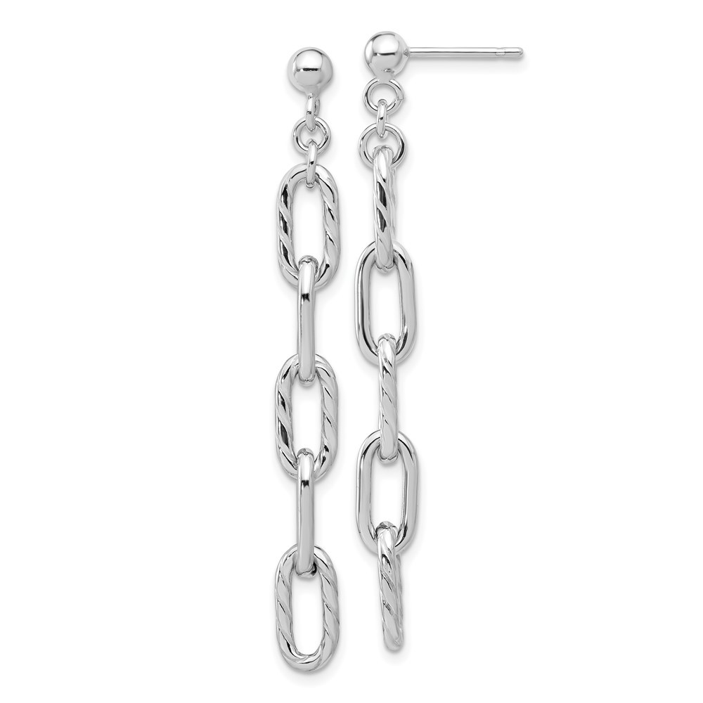 Sterling Silver Polish & Textured Chain Drop & Dangle Earrings 2.53gm L-49.5 mm