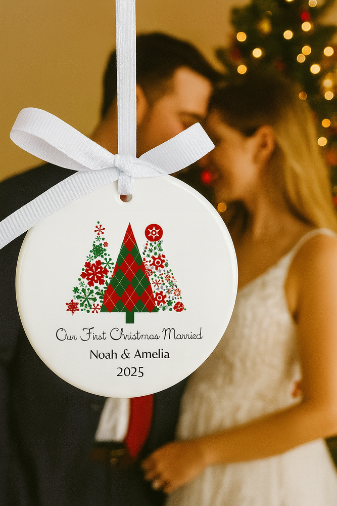Custom First Christmas Married Ornament – Personalized Tree Keepsake Gift