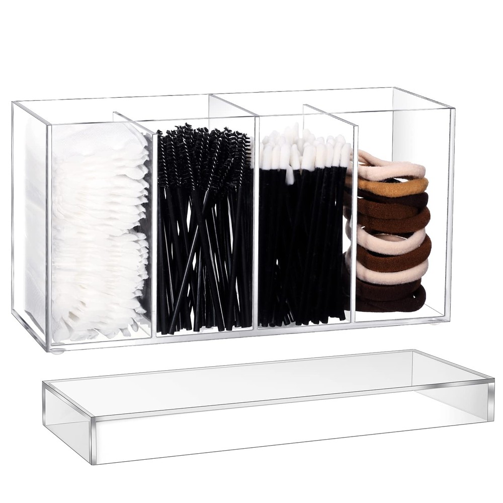 1-Pack 4-Compartment Acrylic Makeup Organizer with Lid Lash Cart Supplies