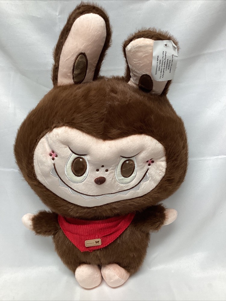 Labubu Brown 22-inch Plush MeBear Monster Doll with Red Scarf NWT
