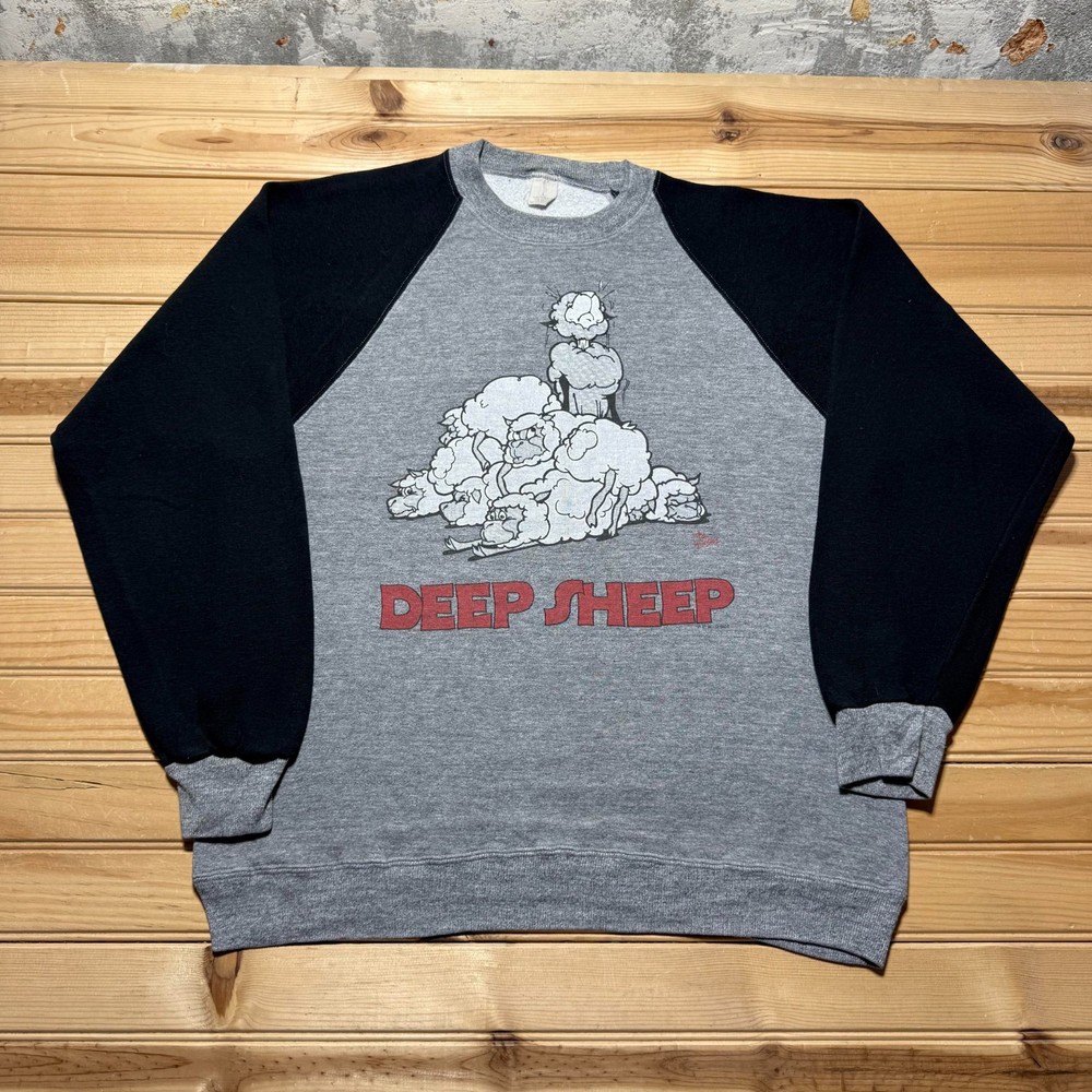Vintage 1987 Deep Sheep Graphic Raglan Crewneck Pullover Sweatshirt Men's Large
