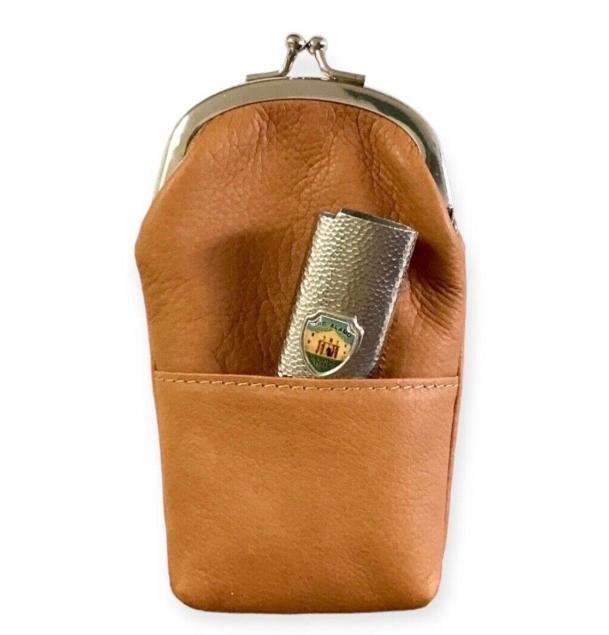 Vintage Brown Leather Cigarette Holder Snap + San Antonio Alamo Bic Lighter Case