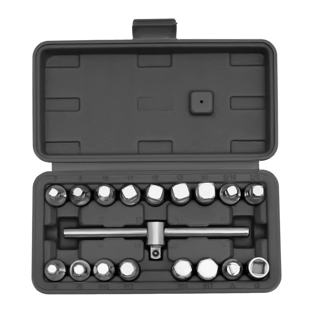 18pcs Oil Drain Pipe Plug Hexagon Square Socket Key Removal Tool 3/8'' Drive