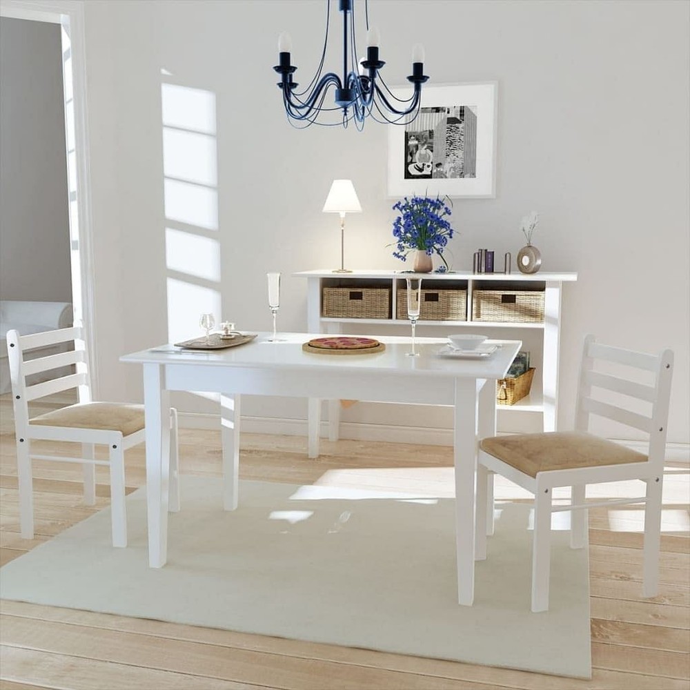 2-Piece White Rubberwood Chair Set with Polyester Upholstery